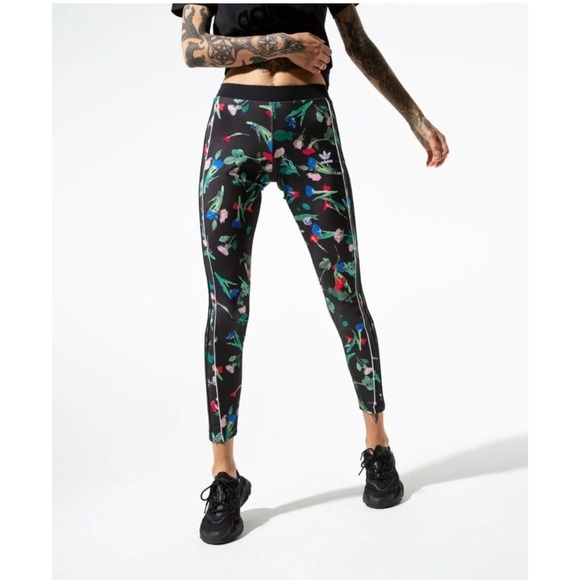 adidas Originals Pants - Adidas Farm Rio Floral Print Leggings Black Multicolor 3-Stripe Tights S 627